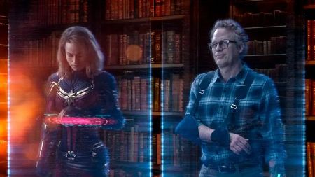 Injured Bruce Banner alongside Carol Danvers have a conversation with Shang-Chi.